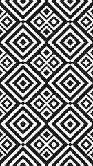 Geometric optical seamless pattern, black and white vector background.