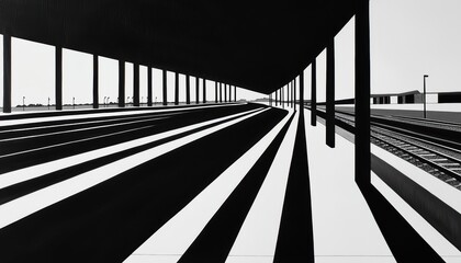 Black-and-white architectural drawing with layered perspective lines, capturing the essence of urban design