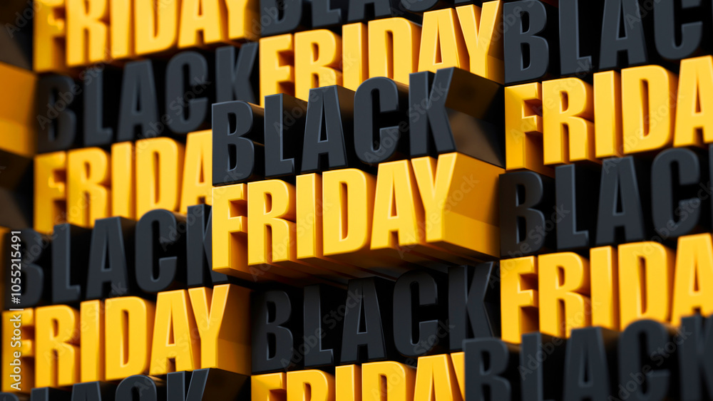 Poster bold 3d black friday text in black and yellow, creating a dynamic background for sales and promotion