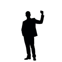 A businessman silhouette standing with a raised fist, giving a motivational gesture