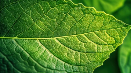 Obraz premium A macro photograph of a vibrant green leaf, showing the intricate