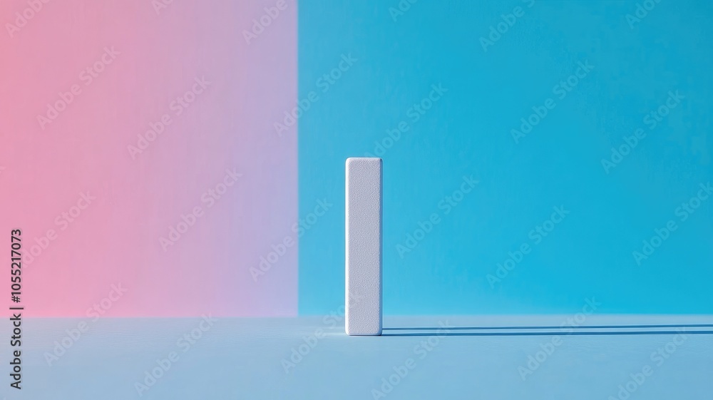 Aufkleber minimalist white rectangular object against pink and blue background casting shadow
