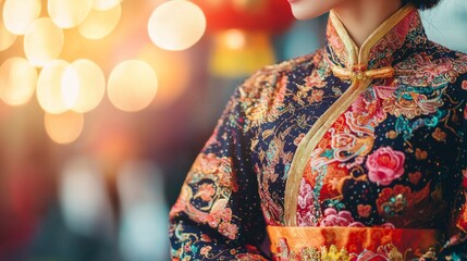 Naklejka premium Traditional Chinese New Year attire with vibrant silk fabrics