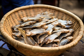 A basket of dried fish ready for frying, a favorite among Filipinos.