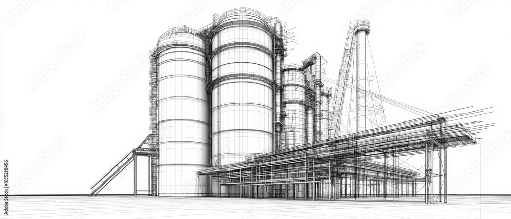 Poster digital wireframe illustration of a complex building project, showcasing architectural drafting and 