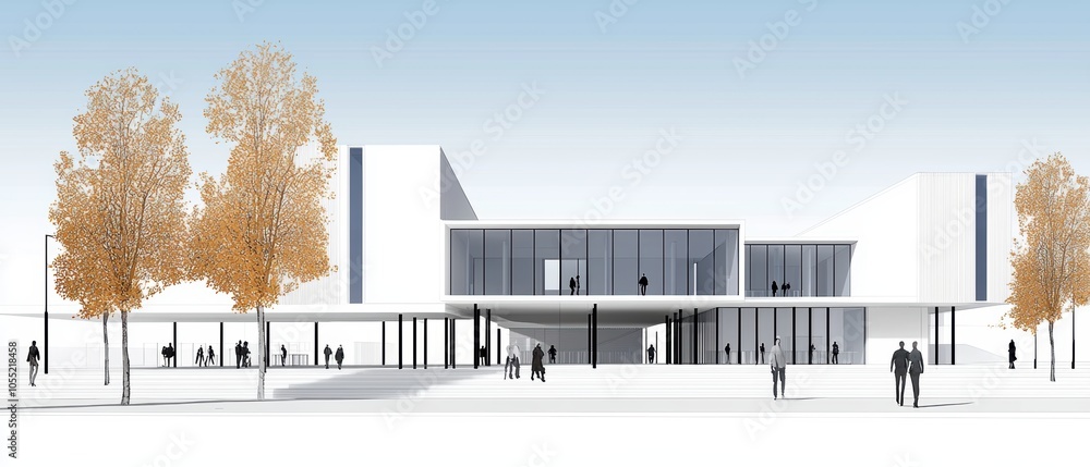 Poster digital wireframe illustration of a complex building project, showcasing architectural drafting and 
