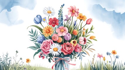 Bouquet floral botanical flowers. Watercolor background illustration set. Watercolour drawing fashion aquarelle isolated. Seamless background pattern. Fabric wallpaper print texture.
