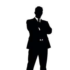 A businessman silhouette standing with crossed arms, facing forward with a strong, confident stance