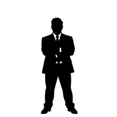 A businessman silhouette standing with crossed arms, facing forward with a strong, confident stance