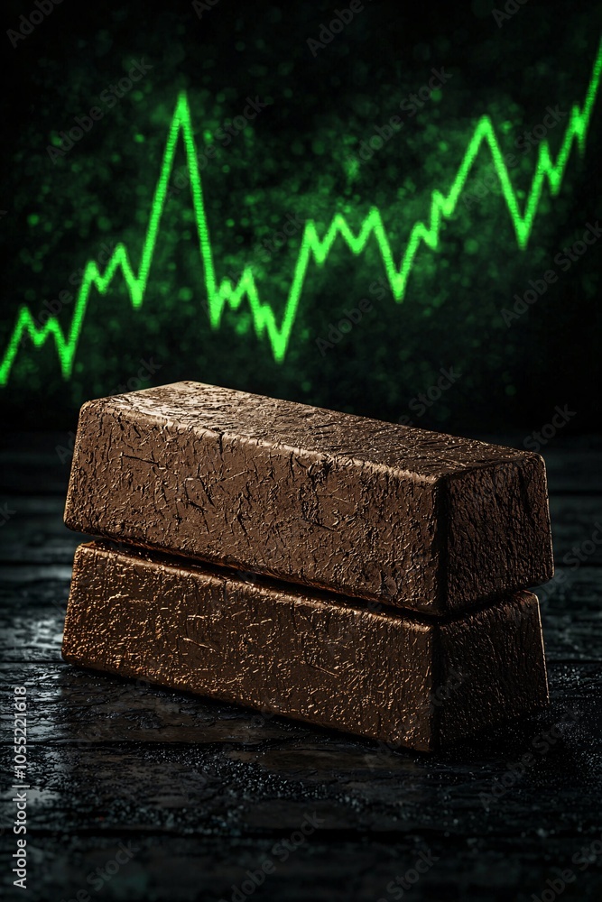 Poster a close-up of a single gold bar with background trend indicators in green, emphasizing positive mark