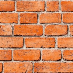 Fototapeta premium A close-up view of a textured brick wall showcasing vibrantly colored, irregularly shaped reddish-orange bricks with visible mortar.