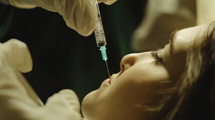 Senior citizen receiving vaccine shot in clinic, symbolizing hope and resilience in overcoming health challenges, community support for public health initiatives.