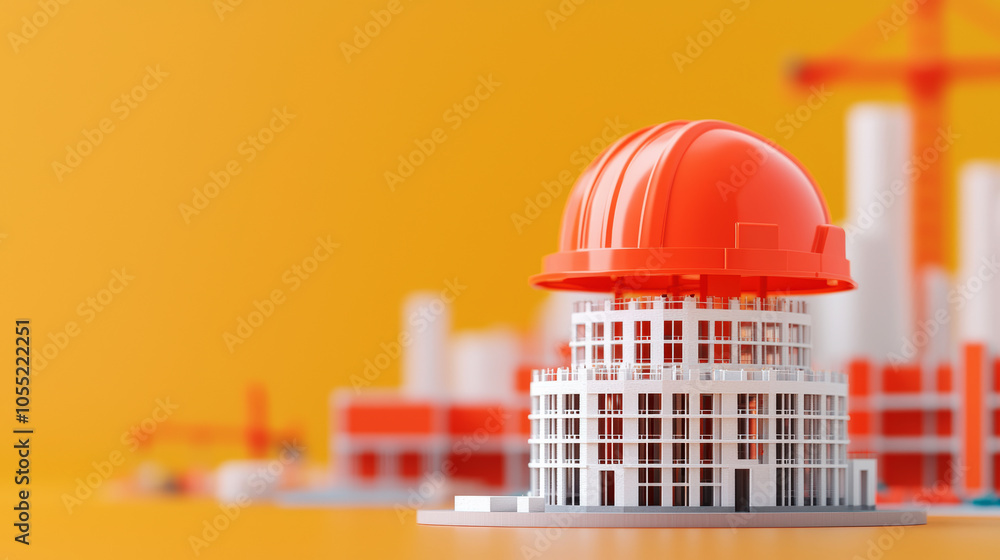 Poster printed building model with construction elements