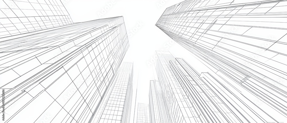 Poster high-tech 3d wireframe of an urban skyscraper, capturing digital drafting techniques and architectur