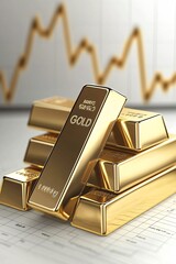 Gold bars with a fluctuating market graph in the background, symbolizing the volatility and opportunity in precious metals investment, a modern financial look