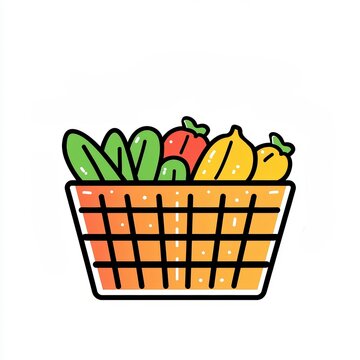 recommend clip art: This illustration showcases a colorful basket filled with fresh produce, designed in a simple line art style, perfect for farmers market themes