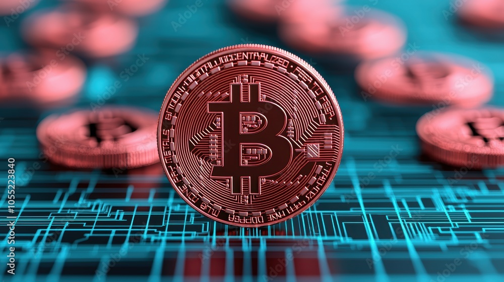Poster digital currency concept with bitcoin on network background