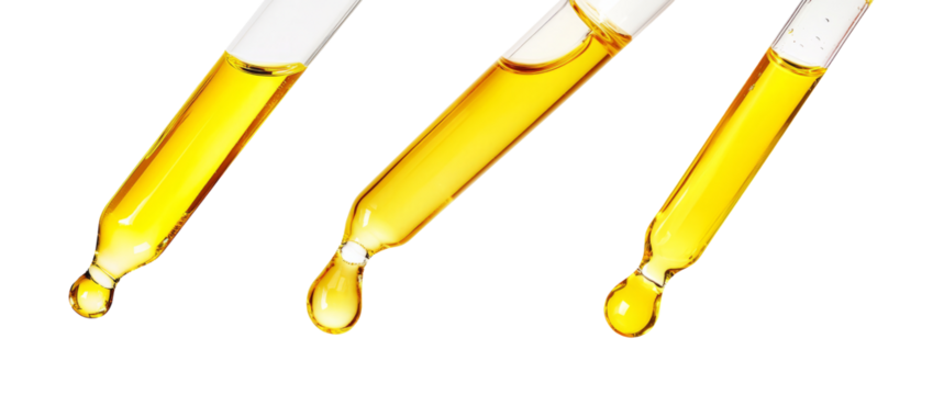 High-Quality PNG transparent glass pipette with a Golden liquid dripping Isolated on White Background – High Resolution