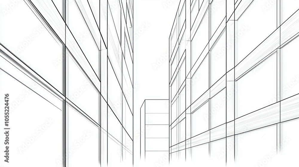 Poster modern building blueprint with intricate linework and perspective, representing architectural creati