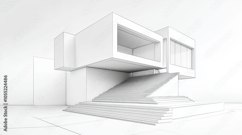 Poster modern building blueprint with intricate linework and perspective, representing architectural creati