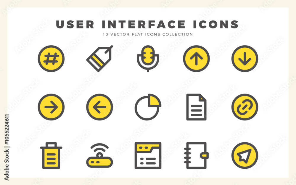 Poster 15 user interface two color icons pack. vector illustration.