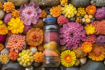 Plastic Bottle Among Colorful Rocks and Tidal Pool