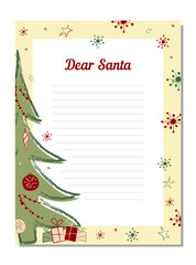 New Year letter to Santa Claus, wish list. Holiday new year decoration template. Page for New Year's wish list.