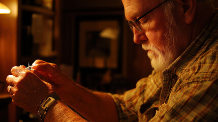 Senior citizen receiving vaccine shot in clinic, symbolizing hope and resilience in overcoming health challenges, community support for public health initiatives.