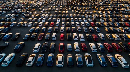 Car parked in an outdoor lot, used car sales, rental, and dealership concept   -