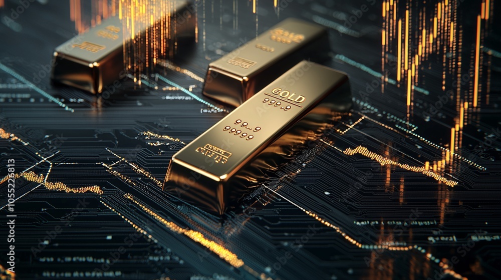 Poster gold bars with inflation-related graphs in the background, symbolizing the role of gold in combating