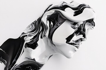 Abstract Black and White Swirls: A 3D Rendered Portrait