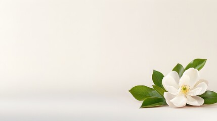 Elegant white flower with green leaves on soft background