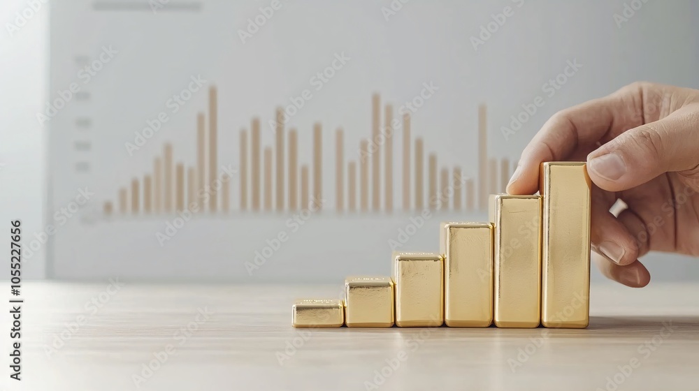 Aufkleber a row of gold bullion bars in front of an inflation trend chart, emphasizing wealth protection and s