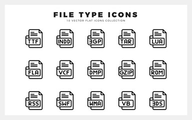 15 File Type Lineal icon pack. vector illustration.