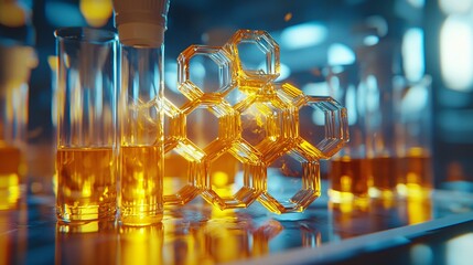 Scientific teamwork on material science project, microscopic details, lab environment, geometric shapes, high quality, DSLR, 16:9