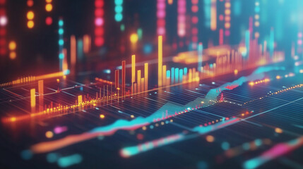 Obraz premium Abstract visualization of data with colorful graphs and charts on a dark background, symbolizing analytics, trends, and information flow in a digital era.