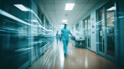 Fototapeta premium a modern laboratory corridor with medical professionals in motion