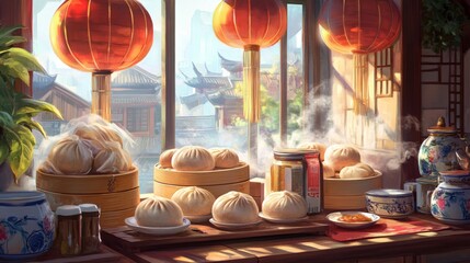 Vibrant Dumplings in a Traditional Dining Room