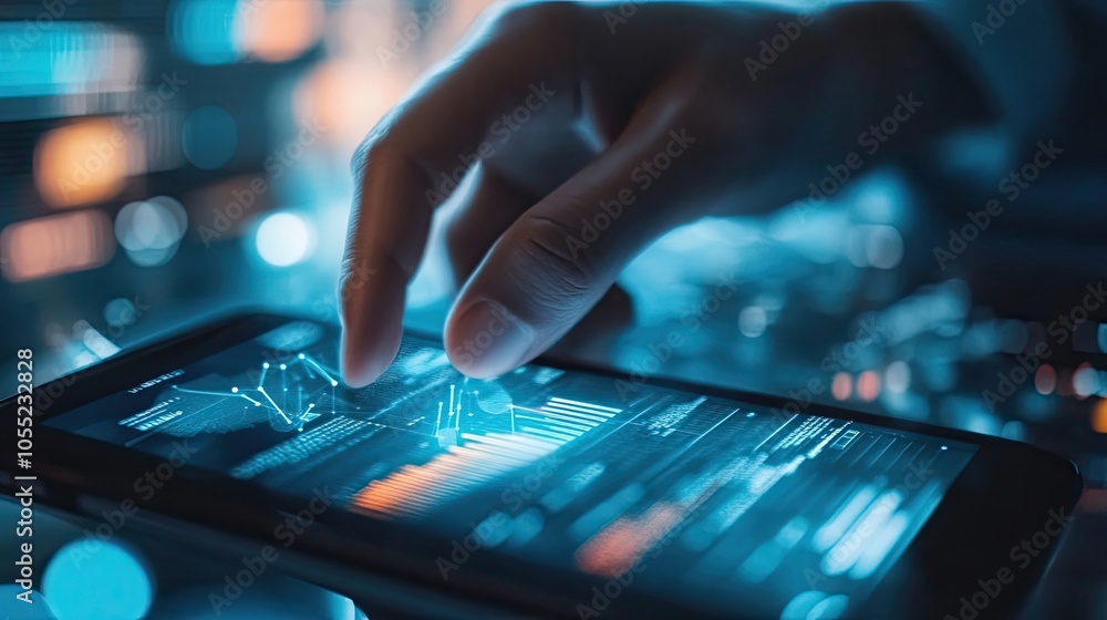 Poster hand interacting with data visualization on a smartphone screen