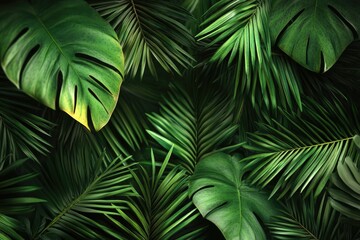 Palm tree background with green leaves.