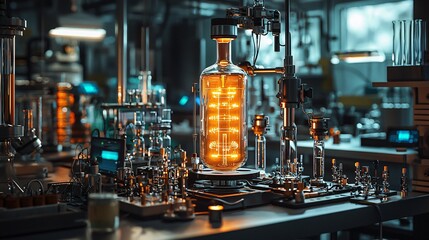 Advanced quantum lab setup with high-tech equipment, symbolic, high quality, DSLR, realistic photo, 16:9