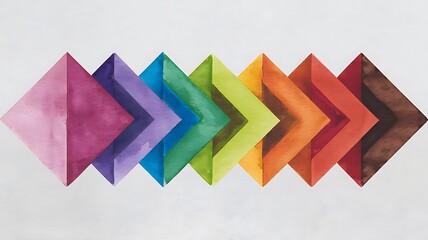 Set of watercolor convex rhombuses on white