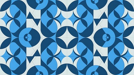 Seamless geometric pattern with blue elements, vector background.