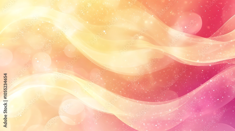 Poster a vibrant abstract background with flowing waves and soft bokeh effects in warm colors.