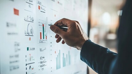 A Hand Tracing a Line Chart on a Whiteboard