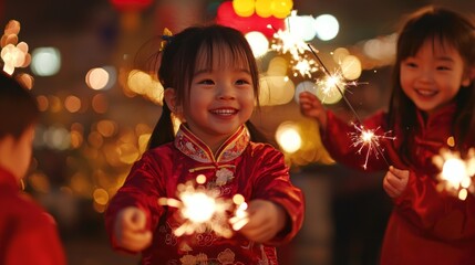 Traditional Chinese sparklers symbolize joy and celebration in a lively New Year scene