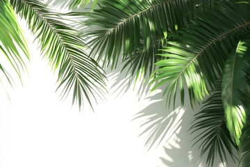 Palm tree leaves on white background.