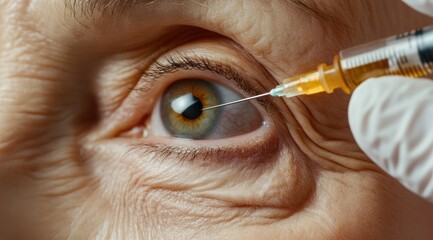 Close-up of an eye receiving an injection for medical treatment