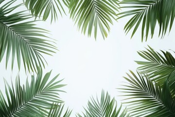 mix green leaves of palm tree on white background