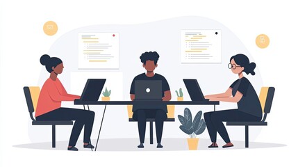 Three Diverse Individuals Working Together at a Table with Laptops